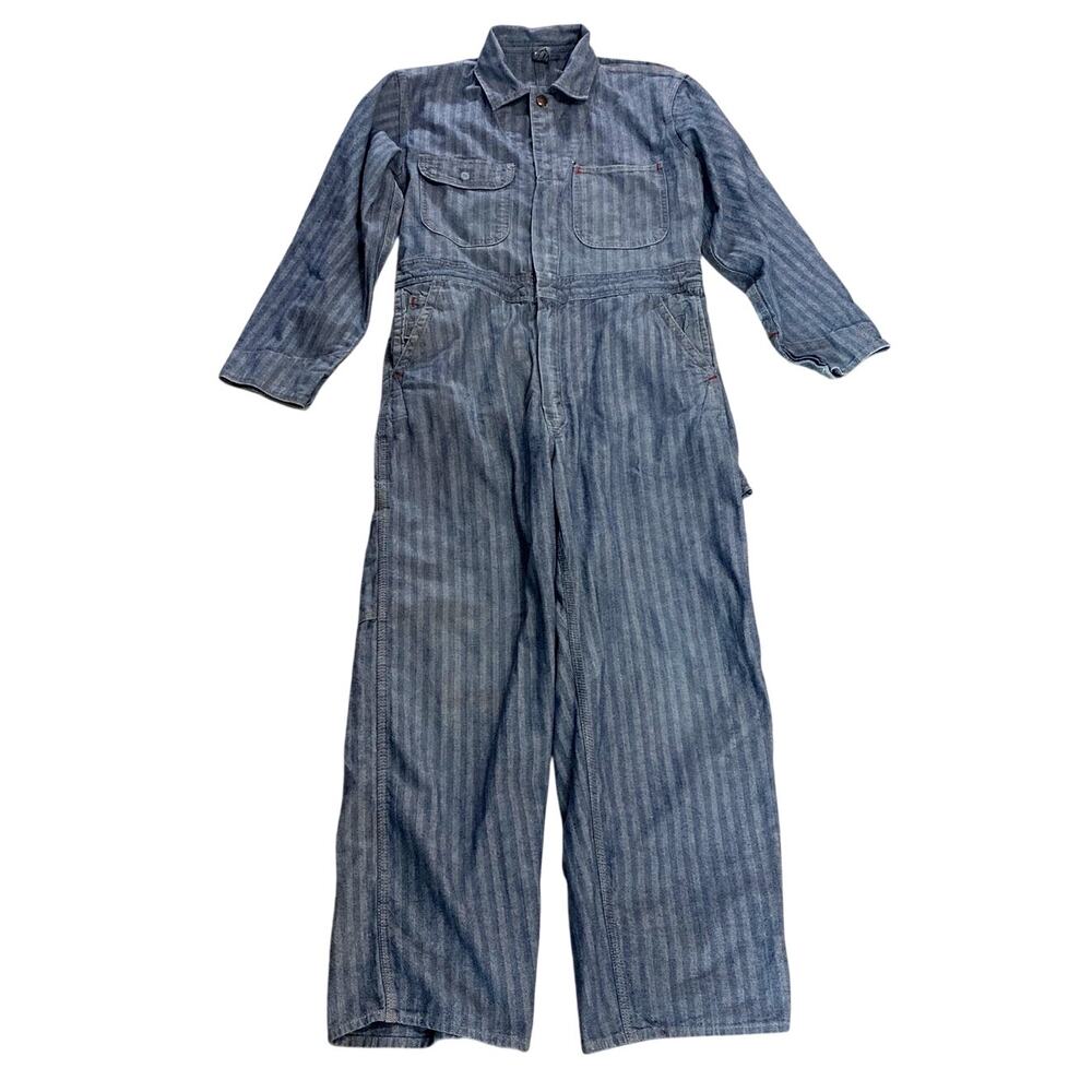 Vintage 60s Big Mac Herringbone Twill Coveralls Jumpsuit HBT Blue Men 40S USA